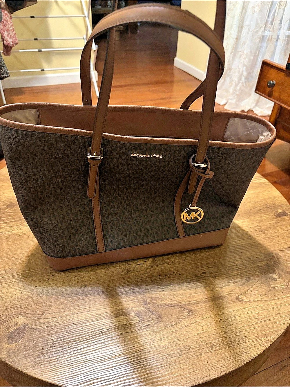 Michael Kors Jet Set Travel Medium Logo Top-Zip Tote Bag Brown